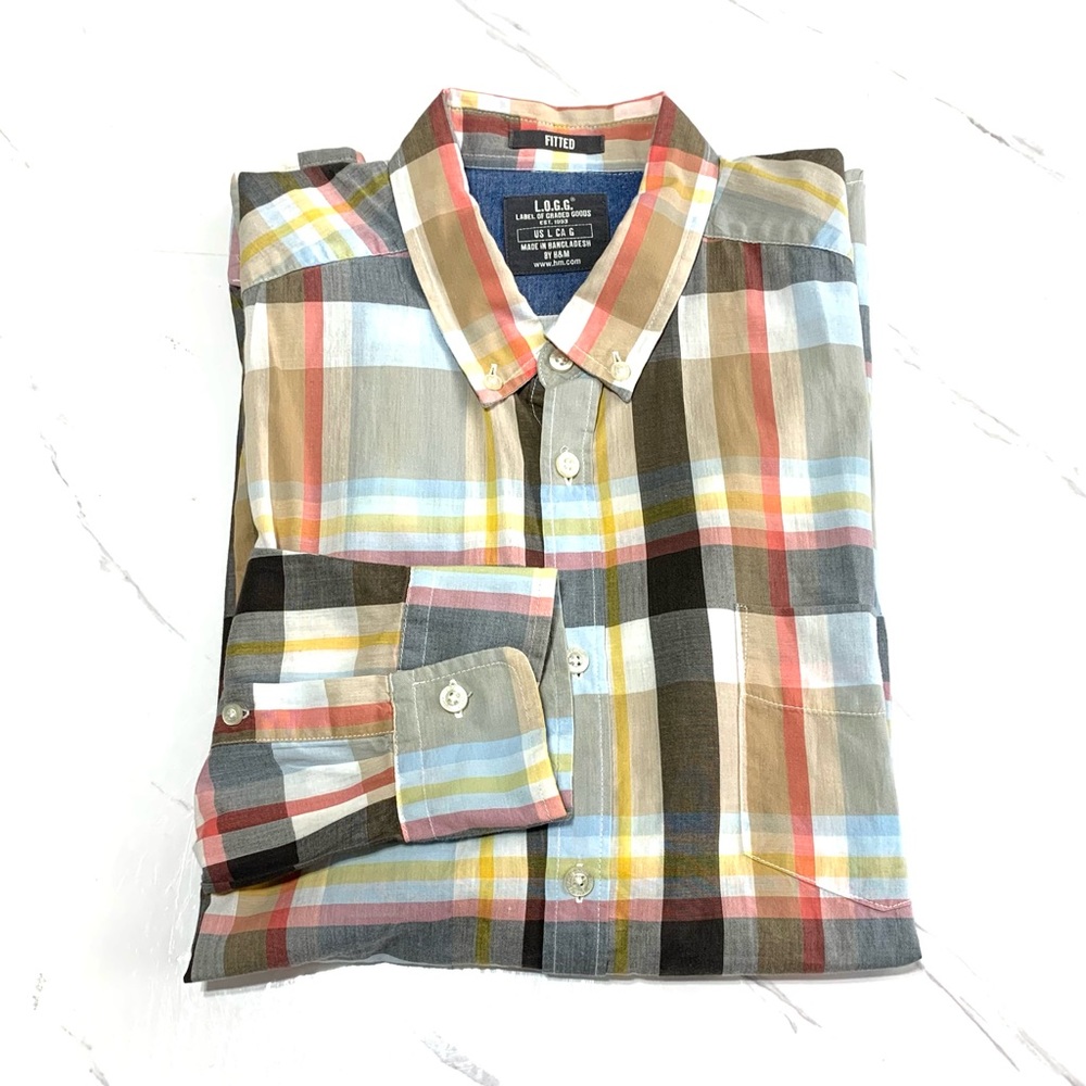 Like New H&M Plaid Casual Button Down Shirt Size Large